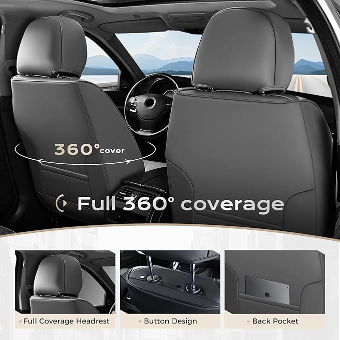 Coverado Car Seat Covers Full Set, Seat Covers for Cars, Front Seat Covers and Back Seat Cover Waterproof Leather Automotive Seat Cover, Universal Car Interior Protectors Cushion for Most Cars