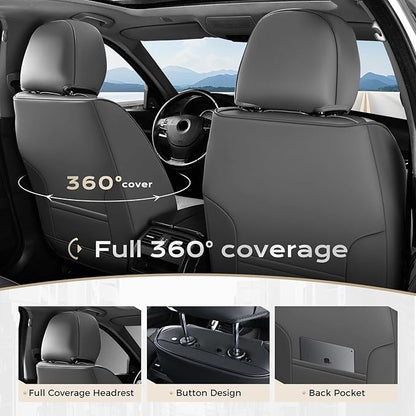 Coverado Car Seat Covers Full Set, Seat Covers for Cars, Front Seat Covers and Back Seat Cover Waterproof Leather Automotive Seat Cover, Universal Car Interior Protectors Cushion for Most Cars