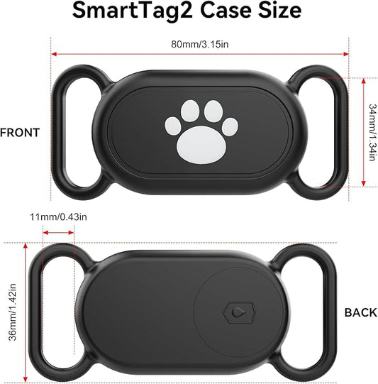 Dog Collar Holder(2 Pack) for Galaxy Smarttag2, Waterproof Silicone Case for Pet Cat, Anti-Lost Scratch Resistant Protective Cover Accessory for Samsung Galaxy Smart tag2(Black/Black)