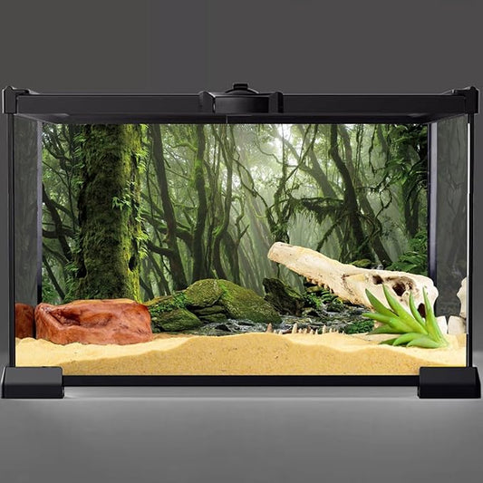 AWERT Foggy Forest Terrarium Background Stream Green Huge Tree Reptile Habitat Background Tropical Rainforest Aquarium Background 48x24 inches Durable Polyester Background
