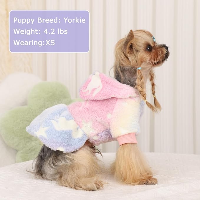 Dog Sweater Fleece Dog Hoodie Winter Puppy Clothes for Small Dogs Boy Girl Pet Hoodies Cold Weather Doggie Coats Fall Doggy Sweatshirt for Chihuahua Yorkie Cat Sweater Costume, Pink Star, XXS