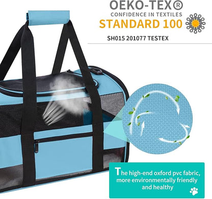 Airline Approved Pet Carrier Backpack for Cats & Dogs, Expandable Collapsible Cat Carrier with Breathable Mesh & Safety Leash, Portable Dog Travel Carrier for Hiking/Car/Train Blue