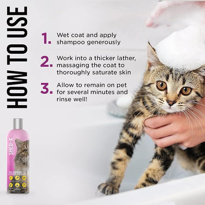 Shed-X Shed Control Shampoo for Cats, 8 oz – Reduce Shedding – Shedding Shampoo Infuses Skin and Coat with Vitamins and Antioxidants to Clean, Release Excess Hair and Exfoliate