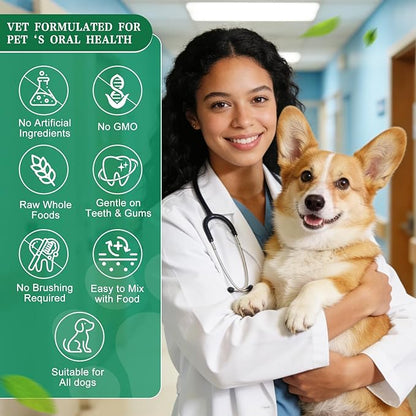 Dog Dental Powder with 750,000,000 CFU Probiotics, Advanced Dog Teeth Cleaning Powder to Reduce Plaque & Tartar, Dental Care for Dogs, Breath Freshener & Teeth Cleaning Made Easy for All Dogs