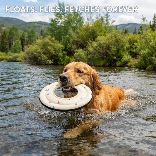 OllyDog Mini Super Flyer, Dog Flying Disc – Floating Fetch Toy, Soft on Teeth, Eco-Friendly Recycled Material, Lightweight, for Small & Medium Dogs (Terrazzo, 9")