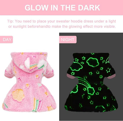 Dog Sweater Fleece Dog Hoodie Winter Puppy Clothes for Small Dogs Boy Girl Pet Hoodies Cold Weather Doggie Coats Fall Doggy Sweatshirt for Chihuahua Yorkie Cat Sweater Costume, Pink Rainbow, S