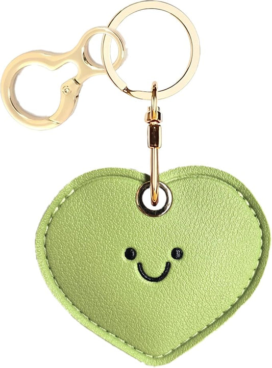 Leather Keychain Holder Case Compatible with AirTag,Cute Protective Cover with Keyring,Anti-Scratch Finder GPS Tracker Case for Wallet Keys,bag,pets,Backpack(Green Heart)