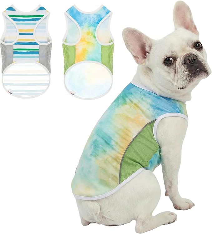 UPF 50+ Sun Protection Dog T-Shirt, 2 Pack Lightweight Sleeveless Dog Vest for Medium Dogs Boy – Reflective Strips, Quick-Dry Pet Apparel, Sports Fan Shirt P23ST00508XXL
