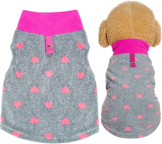 Rbenxia 1 Piece of Grey Dog Heart Sweater with Leash Ring Soft Fleece Vest Dog Pullover Warm Jacket Pet Dog Clothes Winter Dogs Outfits for Small Puppy Cat Pets (XX-Large)