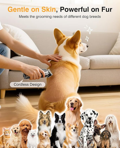 Dog Clippers for Grooming, Dog Grooming Kit for Heavy Thick Hair, Low Noise Cordless Pet Hair Trimmer with Stainless Steel Blade, Professional Rechargeable Hair Trimmer for Dogs and Cats New