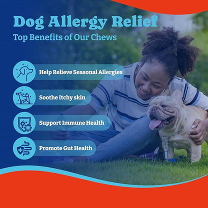 Dog Allergy Relief Chews – 180 Soft Chews, Duck & Pear Flavor - Immune Support & Itch Relief with Colostrum, Astragalus Root, 6-Strain Gut Health Blend, 2 Pack