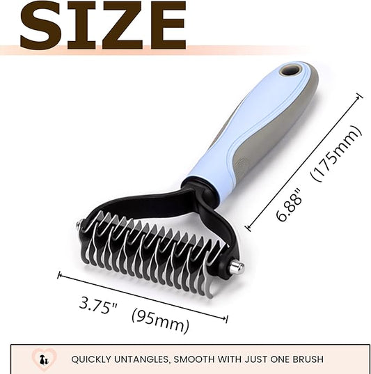 Double Sided Dematting Comb for Dogs & Cats - 2-in-1 Undercoat Rake & Double Coat Dog Brush, Pet Grooming Tool for Removing Mats & Deshedding (Blue)