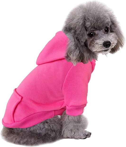Jecikelon Winter Dog Hoodie Sweatshirts with Pockets Warm Dog Clothes for Small Dogs Chihuahua Coat Clothing Puppy Cat Custume (Rose red, Large)