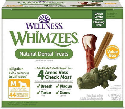 Wellness WHIMZEES Value Pack Dog Dental Treat, Chews, Freshens Breath, Medium Size, 46.6 oz Box, 44 Count