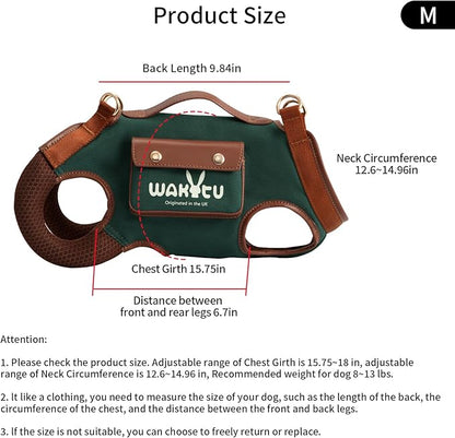 Wakytu Dog Lift Harness Dog Carrier Dog VES Harness Adjustable Dog Leash with Small Puppy Treat Bag（Green,M）