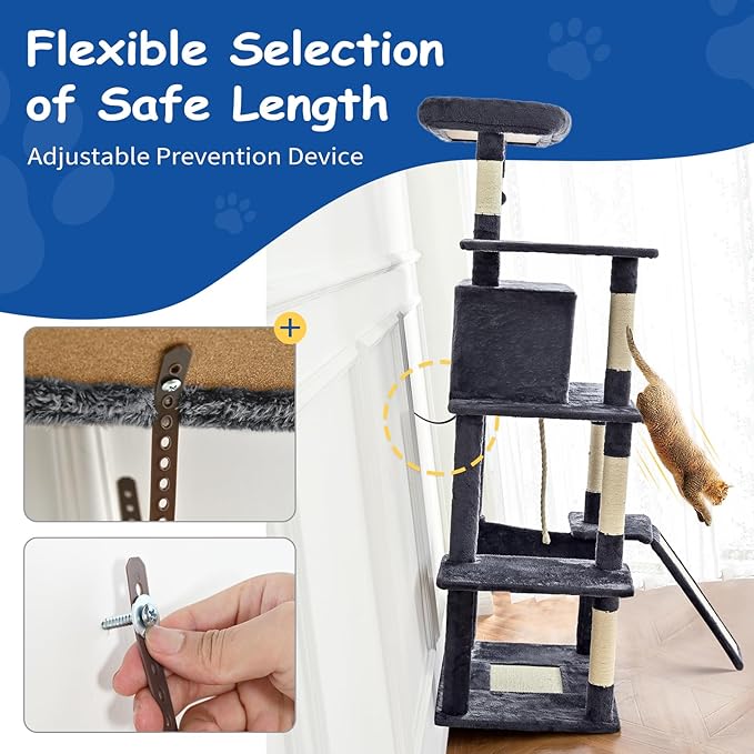 Cat Craft Cat Tree 63 Inch Cat Tower for Indoor Cats, Multi-Level Cat Tree for Large Cats 20 lbs+ Heavy Duty Cat Tower with Sisal Scratching Posts, Hammock, Condo and Extended Platform, Pink