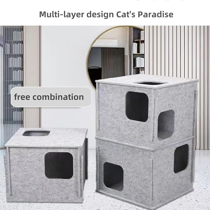 Stacking felt cat nest Cat Tunnel Bed, Cozy Hide and Seek Cat Den, All Season Useful Litter Box, Fun for Cats or Dogs, The Peekaboo Foldable Felt Cat Cave and Cube for Small Medium Large Cats