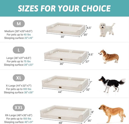 COZY KISS Orthopedic Large Dog Beds, Bolster Pet Couch with Waterproof Lining, Egg Crate Foam Sofa for Pets Up to 65 lbs, U-Shaped, 36x27x6.5 inch, Beige