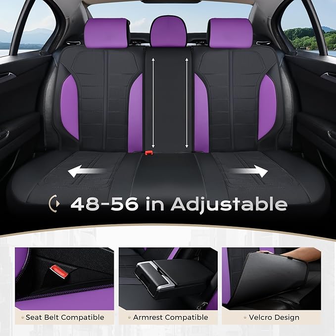 Coverado 3D Air Mesh Rear Car Seat Cover, Sports Carbon Fiber Design, Breathable Seat Protectors Airbag Compatible Comfort Universal for Most Cars, Van,Trucks, SUV, Black&Purple