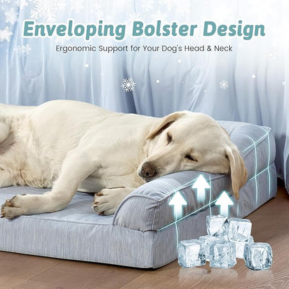 Cooling Dog Bed, Orthopedic Foam Dog Bed with Sides, Removable Cover & Waterproof Lining and Nonskid Bottom, Comfortable Pet Beds for Extra Large Dogs, Blue (48" L x 32" W x 7.5" Th)