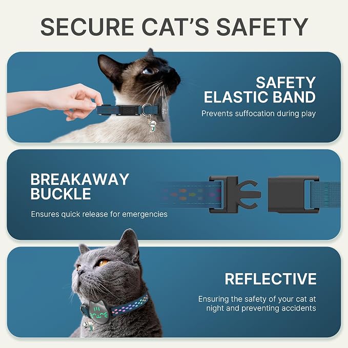 AirTag Cat Collar, Reflective Breakaway Collar, Hidden Holder with Bell | Compatible with Apple AirTag 1st & 2nd Gen, Lightweight Water-Resistant Strap for Cats, AirTag Not Included