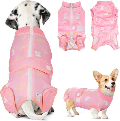 Lukovee Recovery Suit for Dogs, Zipper-On Onesie for Female Male Dog, Abdominal Wounds Cone E-Collar Alternative, Prevent Licking Spay (X-Large, A-Pink)