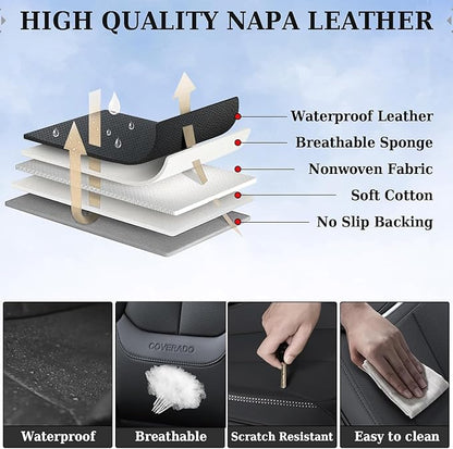 Coverado Car Seat Covers Full Set, Car Seat Protector Waterproof, Nappa Leather Car Seat Cushion, Seat Covers for Cars, Front Seats and Back Universal Fit for Most Cars