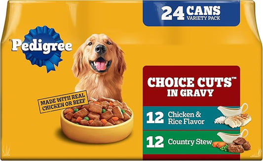 Pedigree Wet Dog Food, Choice Cuts Adult Canned Dog Food, Country Stew & Chicken and Rice Multipack, 13.2 oz. Cans, 24 Count