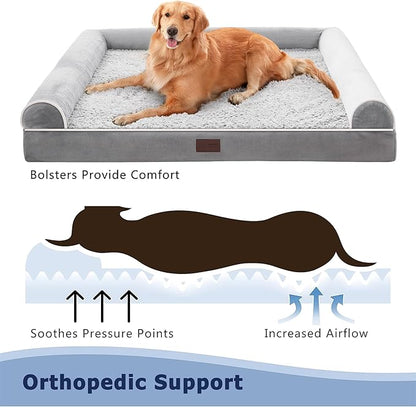 WESTERN HOME Dog Beds Large Sized Dog, Orthopedic Large Pet Bed with Waterproof Lining, Removable Washable Cover and Anti-Slip Bottom Pet Couch, Large Sofa Bed - 36in, Grey