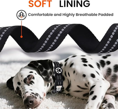 AirTag Dog Collar for Large Dogs, IP68 Waterproof Air Tag Dog Collar with Apple AirTag Holder, Reflective, QR Code Personalized Dog Tags(Black, Large)