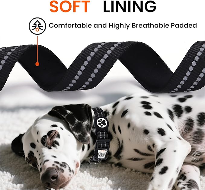 AirTag Dog Collar for Small Dogs, IP68 Waterproof Air Tag Dog Collar with Apple AirTag Holder, Reflective, Padded Lining, QR Code Personalized Dog Tags(Black, Small)