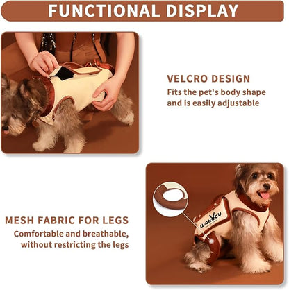 Wakytu Dog Lift Harness Dog Carrier VES Harness Adjustable Leash with Small Puppy Treat Bag,Fits Most Cars,L