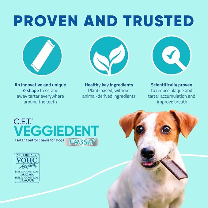 Virbac C.E.T. VEGGIEDENT FR3SH Tartar Control Chews for Dogs, Extra Small, 8 oz, (Pack of 2)