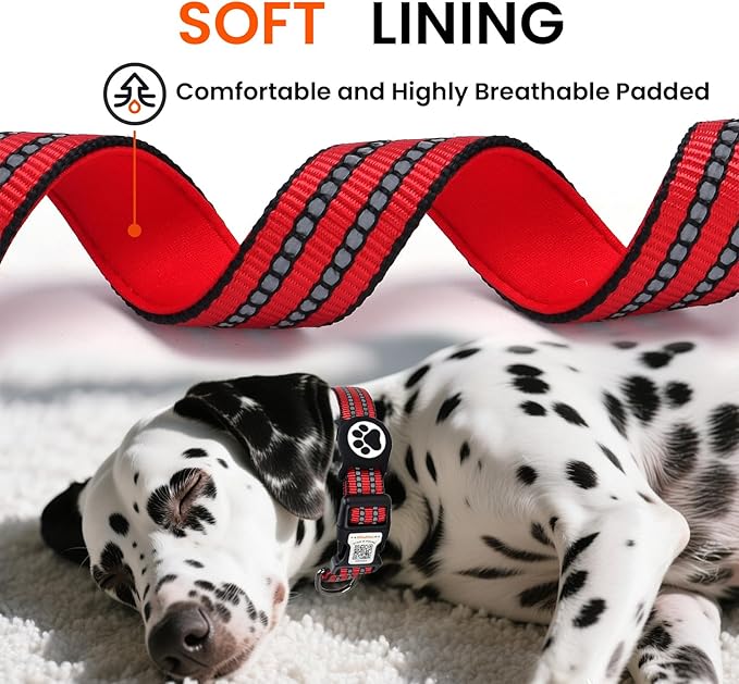 AirTag Dog Collar for Medium Dogs, IP68 Waterproof Air Tag Dog Collar with Apple AirTag Holder, Reflective, QR Code Personalized Dog Tags(Red, Medium)