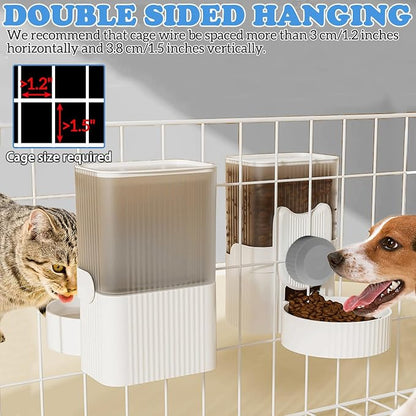 kathson Rabbit Gravity Auto Feeder Set 35oz Hanging Automatic Food Water Dispenser Cage Automatic Feeder Set for Rabbit Chinchilla Guinea Pig Hedgehog Ferret Kitty Puppy (Grey)