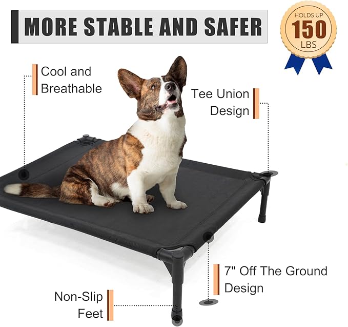 Garnpet Elevated Dog Bed for Medium Dogs, Raised Dog Cot Fits Up to 150 LBs, Heavy Duty Pet Cots with Durable Supportive Teslin Recyclable Washable Mesh, Indoor & Outdoor Pet Bed, Brown