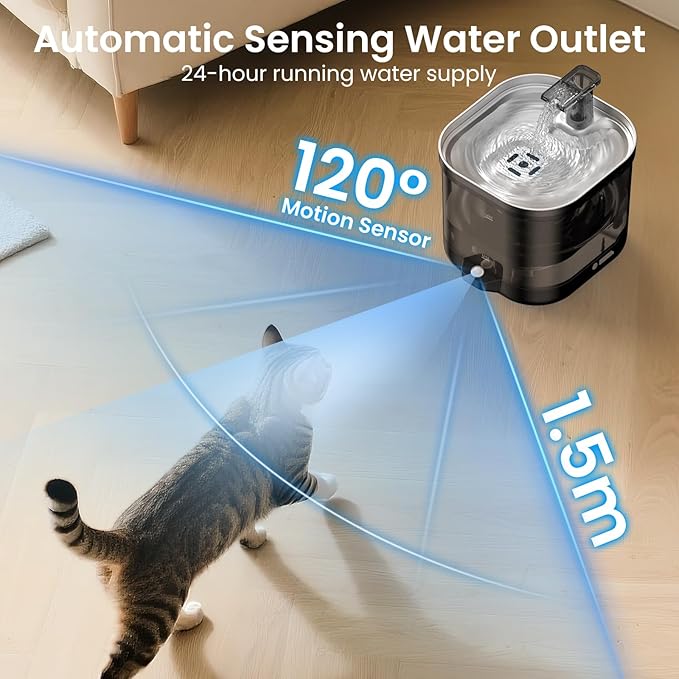 Accokids Wireless Cat Water Fountain Cordless with External Pump, 5000MAh Battery Operated, 68oz Rechargeable Automatic Pet Cat Fountains for Drinking with Motion Sensor, Quiet Pump(1 Filter)