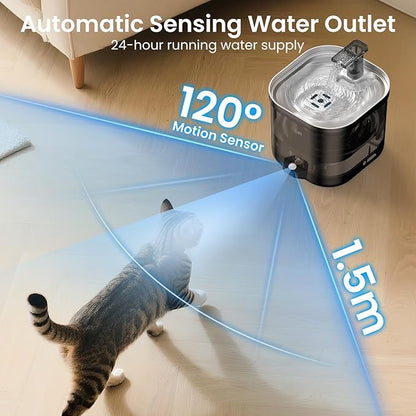 Accokids Wireless Cat Water Fountain Cordless with External Pump, 5000MAh Battery Operated, 68oz Rechargeable Automatic Pet Cat Fountains for Drinking with Motion Sensor, Quiet Pump(1 Filter)