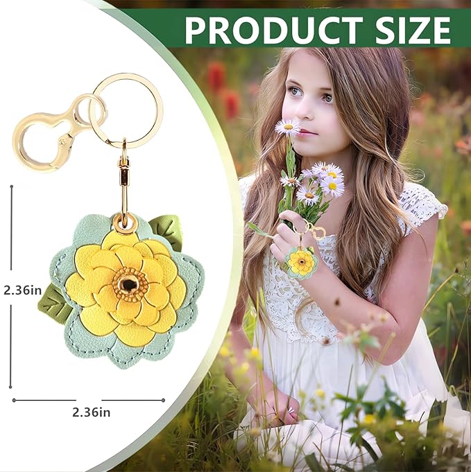 BORKUANA Leather Keychain Holder Case Compatible with AirTag,Cute Protective Cover with Keyring