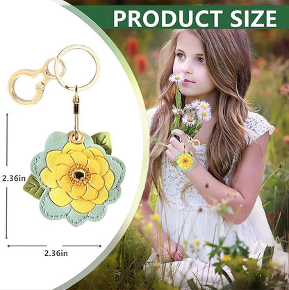 BORKUANA Leather Keychain Holder Case Compatible with AirTag,Cute Protective Cover with Keyring