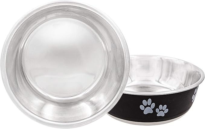 Food Bowl & Water Bowl for Dogs & Cats | Designer Series: Paw Print Detail, Stainless Steel & Black, 13 oz (FPP-Black S)