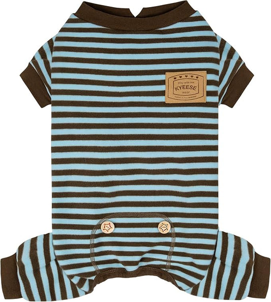 KYEESE Dog Pajamas, Comfy Soft Dog Pajamas for Small Dogs Pet Onesie, Fleece Pet Clothes Dogs PJS with 4 Legs, Stretchy Pets Sleepwear Pets Jumpsuit, Blue Striped, M