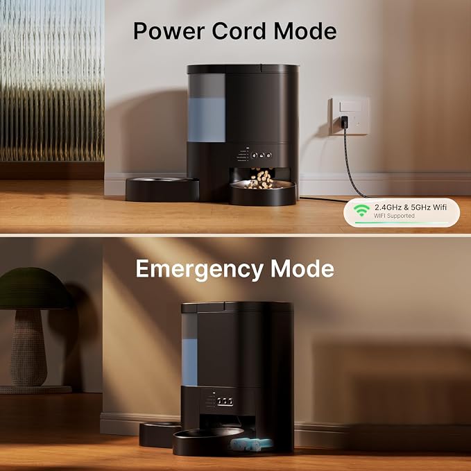Automatic Cat Feeder and Water, 2 in 1 WiFi Cat Food and Water Dispenser | 5G&2.4G App Remote Control,10s Voice Recording, 10 Meals 1-15 Portion Programmable, Dual Power,4+3L Capacity for Multiple Pet