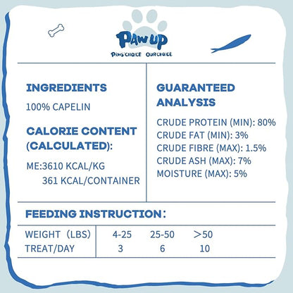 PAWUP Freeze Dried Capelin Dogs Treats – Raw Single Ingredient Dog Fish Snacks, Rich in Omega-3 for Skin & Coat Health, Grain Free, 3.5oz