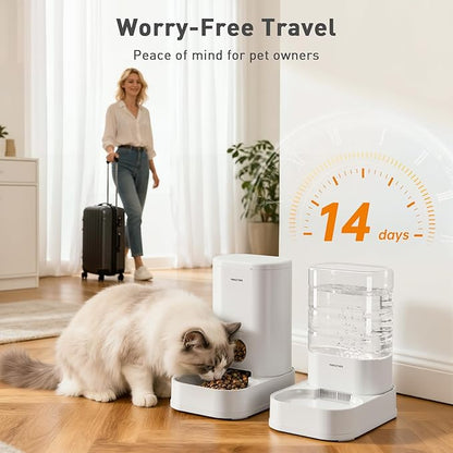 PAWGETHER® 2 Pack Gravity Cat Feeder and Water Dispenser 1 Gallon/3.5L Automatic Cat Feeder and Waterer Dog Water Bowl Dispenser Pet Food Dispenser Puppy Kitten Rabbits