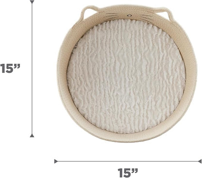 Catstages Bed & Basket Retreat 2-in-1 Cat Bed with Removable Cushion, Plush Cotton Rope, White, 15 in – Versatile Pet Bed and Toy Storage Basket