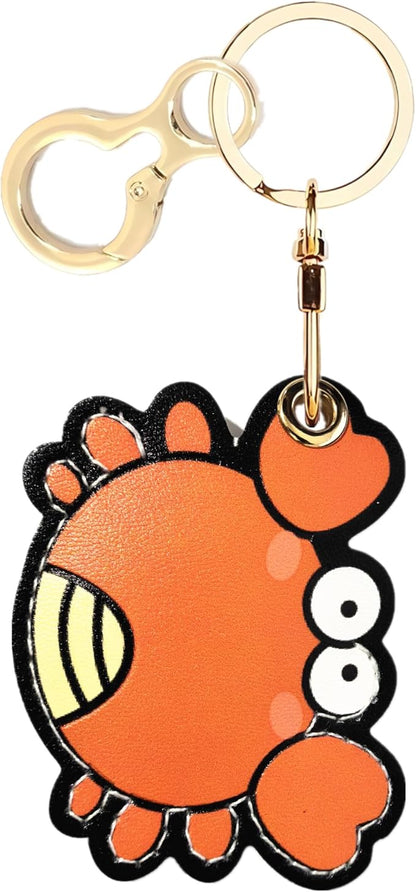 Leather Airtag Keychain Case Holder,Cute Protective Apple Air Tag Cover with Key Ring,Anti-Scratch Hidden Finder GPS Tracker Case for Wallet Keys,Bag,Pets,Backpack(Crab)