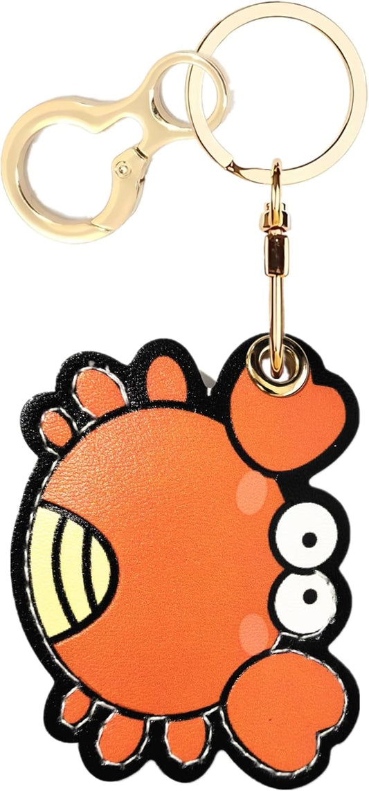 Leather Airtag Keychain Case Holder,Cute Protective Apple Air Tag Cover with Key Ring,Anti-Scratch Hidden Finder GPS Tracker Case for Wallet Keys,Bag,Pets,Backpack(Crab)