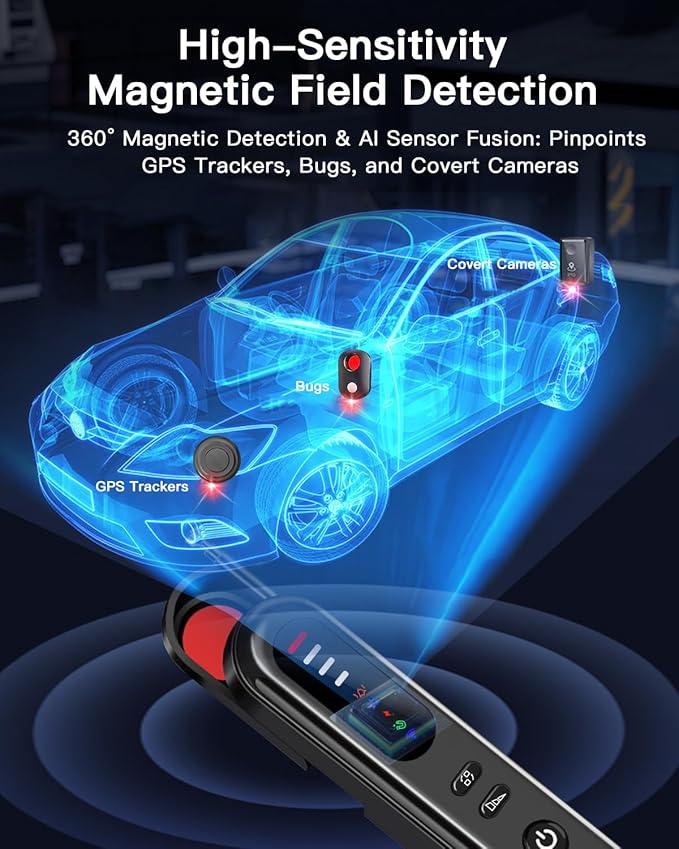 Hidden Camera Detector, Anti-Spy Camera Finder, RF Signal & WiFi Scanner, GPS Tracker & Bug Detector, 6 Modes Portable Privacy Protector for Travel, Hotel, Car, Bathroom– Spy Device Detection Pen