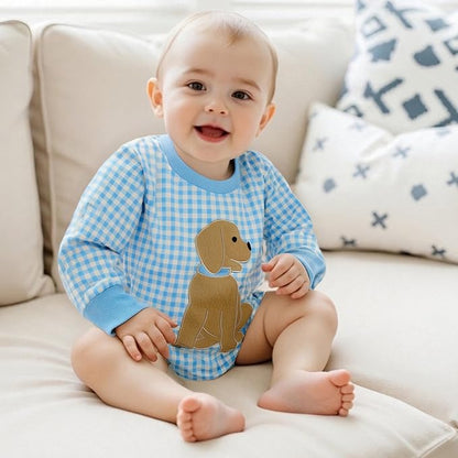 Baby Girl Summer Clothes Dog Bubble Romper Newborn Infant Plaid Onesie Spring Summer Toddler Bodysuit Clothes